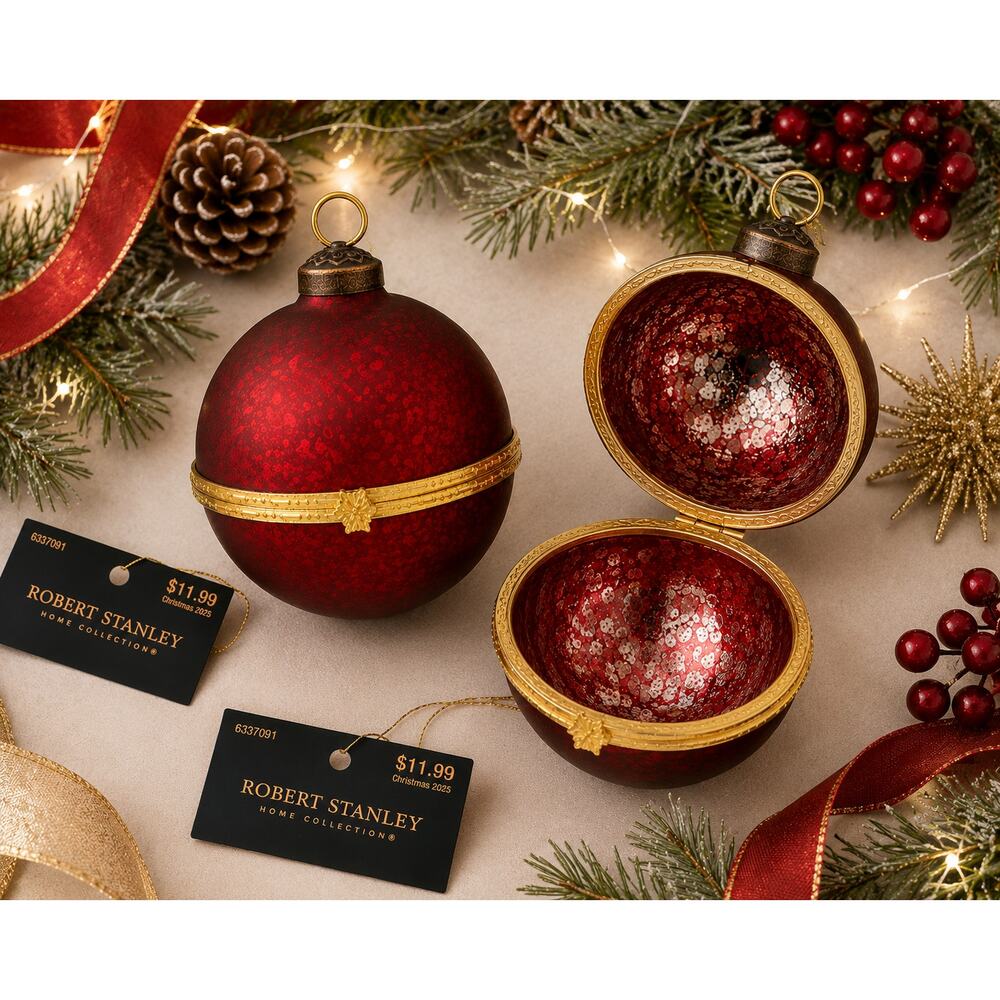 Robert Stanley Red Hinged Christmas Ornaments Set 2 NWT